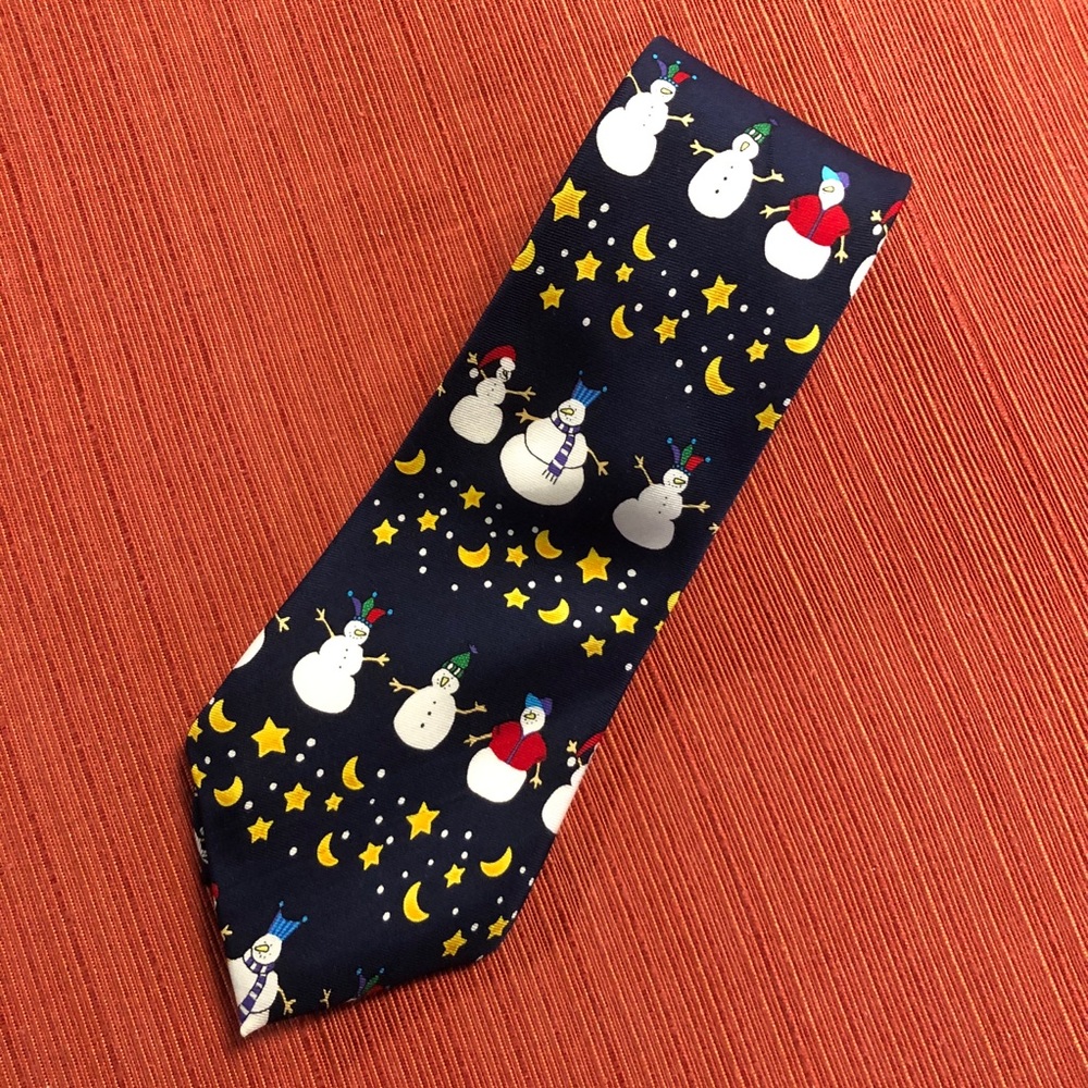 Jonathan Bennett 100% Silk Navy Blue Snowman Tie